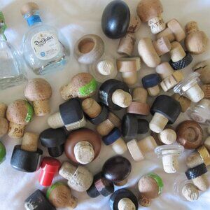 lot of 50 Liquor bottle Corks +2 mini-bottles- Mushroom top Patron + Others